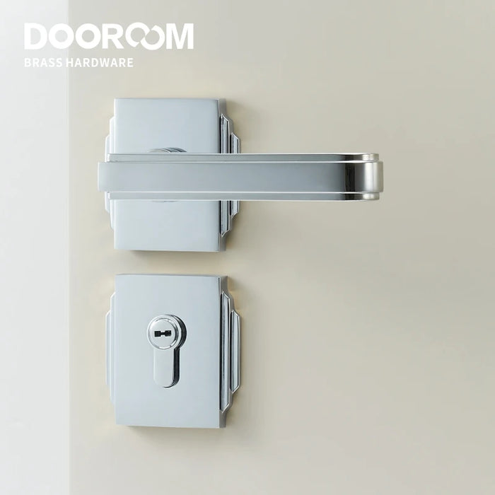 Luxurious PVD Gold and Chrome Double Lever Door Handle Set for Bedrooms and Bathrooms