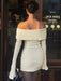 Seductive Off-Shoulder Ribbed Bodycon Mini Dress with Elegant Flare Sleeves and Chic Backless Design