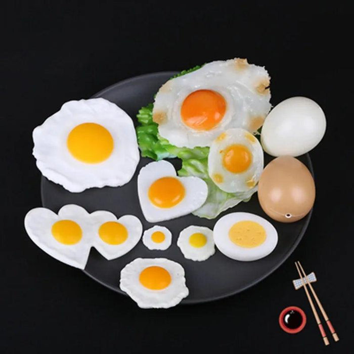 Set of 4 Realistic PVC Fried Egg Figurines - Charming Artificial Omelette Decorations for Home and Education