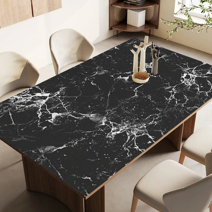 Elegant Marble-Print Leather Table Mat - Versatile Dining & Kitchen Protector