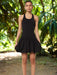 Chic Backless A-line Sleeveless High Waist Dress with Puffy Design for Women in Black