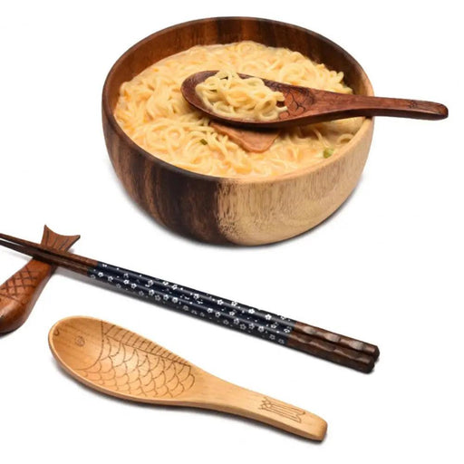 Charming Handcrafted Fish-Shaped Japanese Wooden Rice Spoon - Short-Handled Kitchen Essential