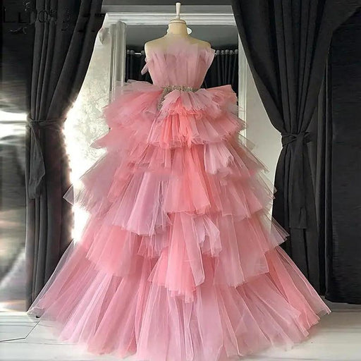 Elegant Layered Tulle Prom Gown with Custom Plus Size Options