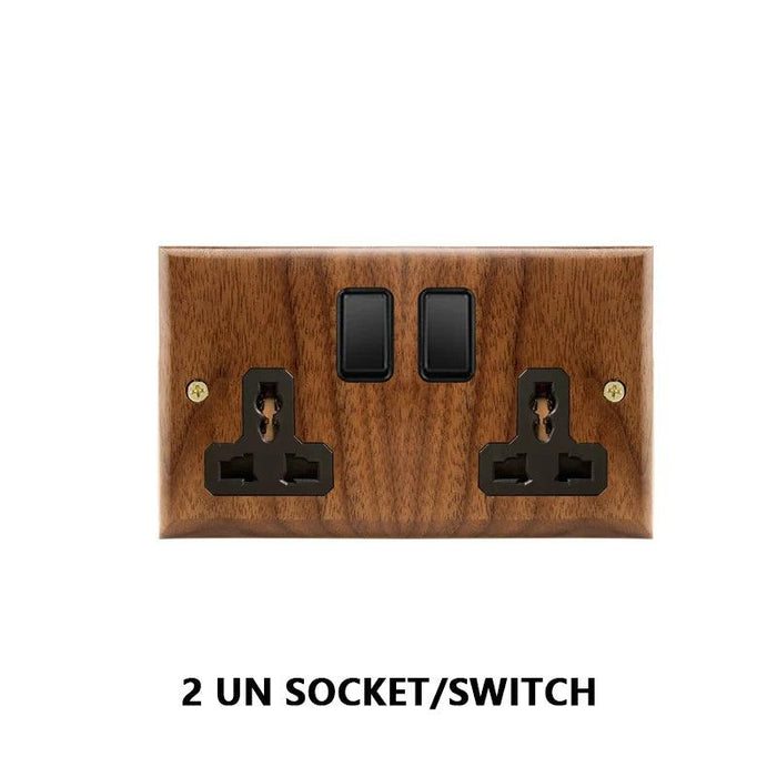 Sleek Black Walnut Electrical Panel with USB Ports, Adjustable LED Ambiance, and Contemporary Toggle Features