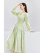 Elegant Light Green Puff Sleeve Midi Dress - Spring Pullover Round Neck for Women 2024