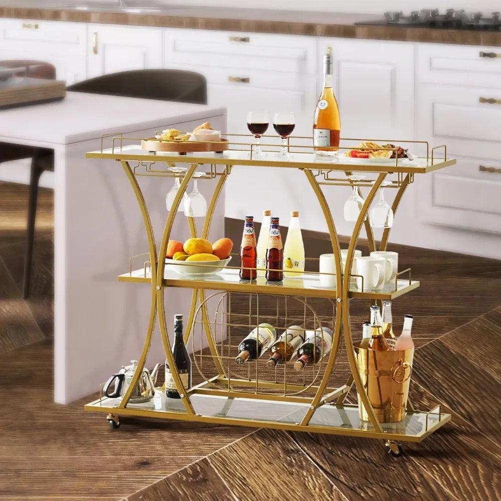 Elegant Glass Wine Cart with Vintage Industrial Charm