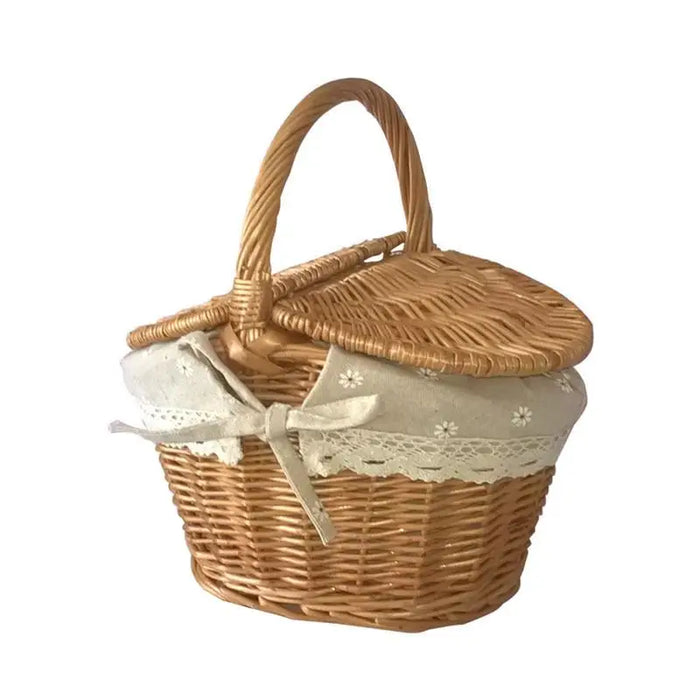 Oversized Handcrafted Wicker Picnic Basket with Dual Access Lids - Elegant Storage Solution