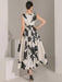 Sleeveless A-line Evening Gown with Contrast Print for Women