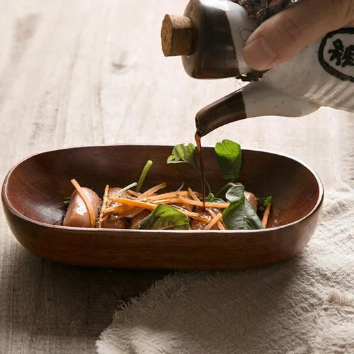 Natural Wood Oval Serving Tray for Elegant Fruit and Dessert Presentation