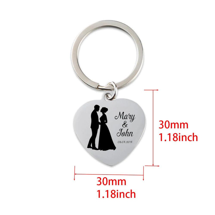 Custom Engraved Heart-Shaped Keychain for Weddings - Personalized Metal Keepsake with Names and Dates, Ideal for Bridal Showers and Bachelorette Parties