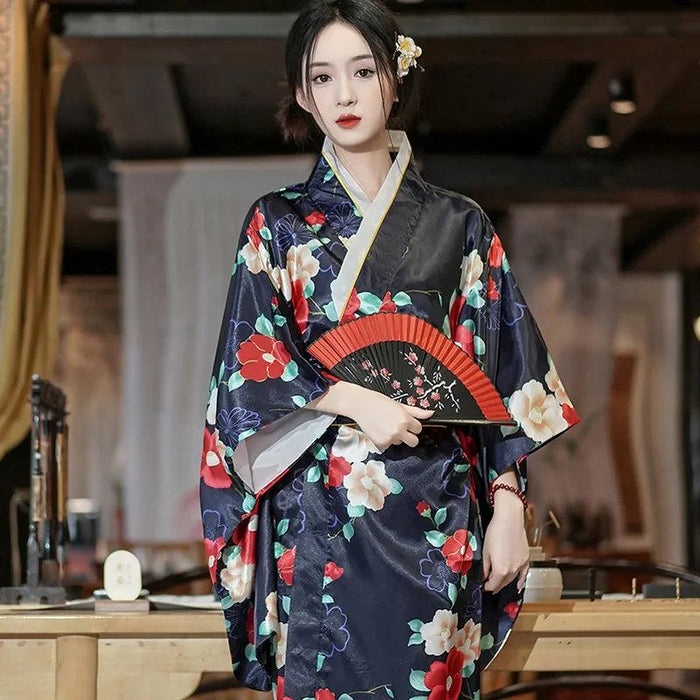 Charming Vintage Floral Yukata Kimono Dress with Obi - Perfect for Special Occasions and Cosplay