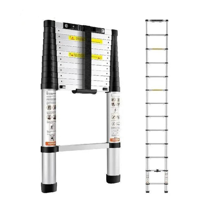 12.5 FT Heavy-Duty Aluminum Telescopic Ladder - Lightweight, Secure & Portable for Home and RV Use, 375 LBS Capacity