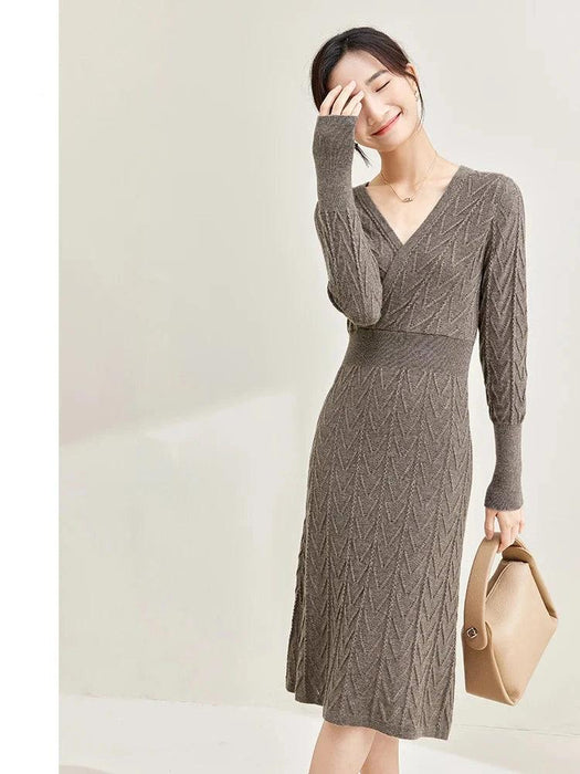 Chic Vintage Knitted Long Sleeve Dress for Women