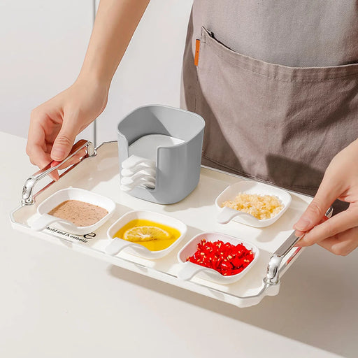 White Square Seasoning Dish Set: 7-Piece Set with Storage Box Organizer