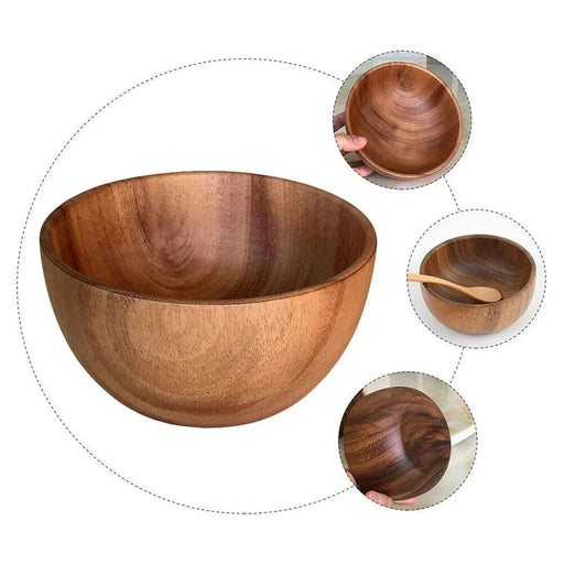 Acacia Wood Japanese Bowl - Elegant Multi-Purpose Container for Soups, Salads, and Rice for Children and Dining