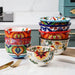 Hand-Painted Bohemian Ceramic Bowl with Chopstick Slots - Ideal for Noodles, Rice, and Salads