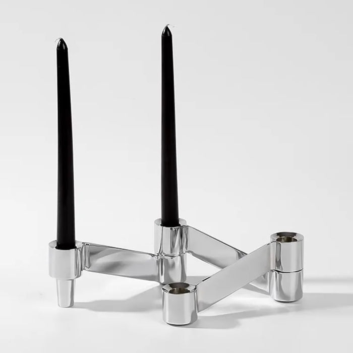 Contemporary Silver Candle Holders Set - Modern Tabletop Decor for a Stylish Home