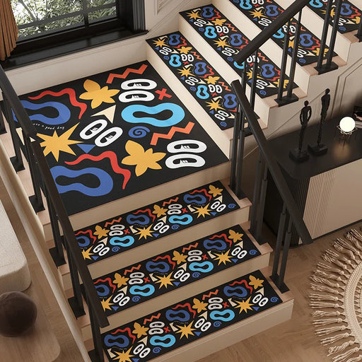 Cartoon Graffiti Stair Tread Mat - Absorbent Anti-Slip Cover for Stairs