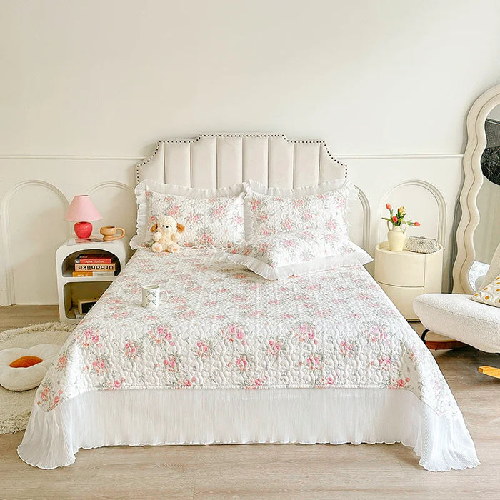 Floral Cotton Bedspread Quilted Mattress Protector - 100% Soft Skin-Friendly Bedding Cover