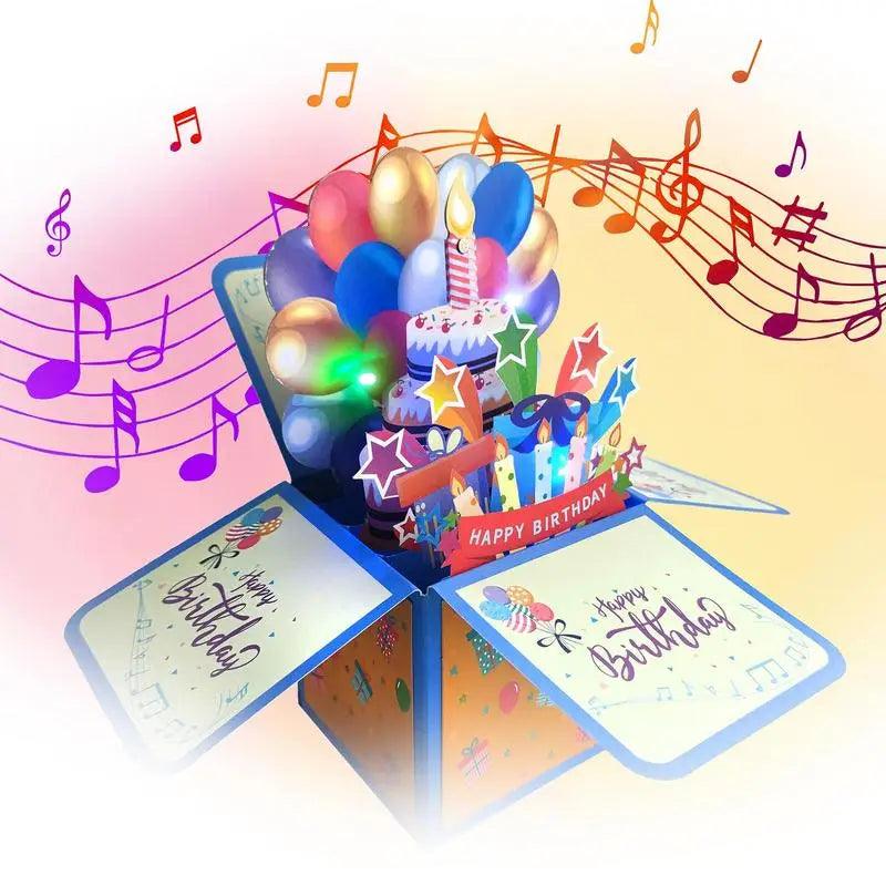 Illuminated 3D Musical Birthday Pop-Up Card with LED Candle and Joyful Melody