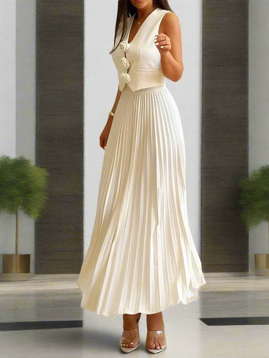 Sophisticated 2-Piece Floral Waistcoat and Flowing Skirt Set for Women