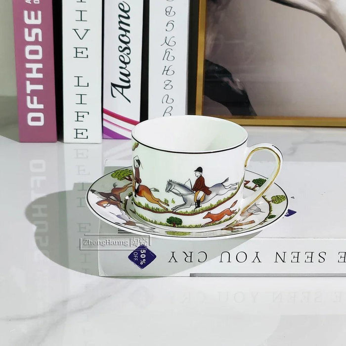 Vintage Elegance Couple's Ceramic Cup and Saucer Set - Perfect for Home and Office Enjoyment