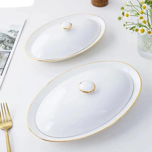 Elegant Ceramic Seafood Serving Platter with Lid