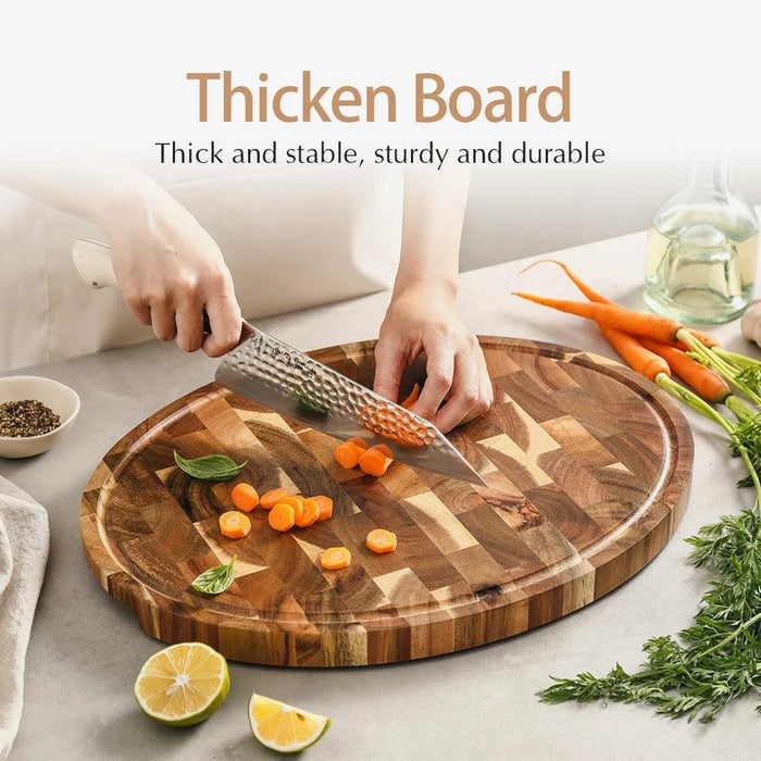 Premium Acacia Wood End Grain Cutting Board - Non-Slip Kitchen Chopping Block