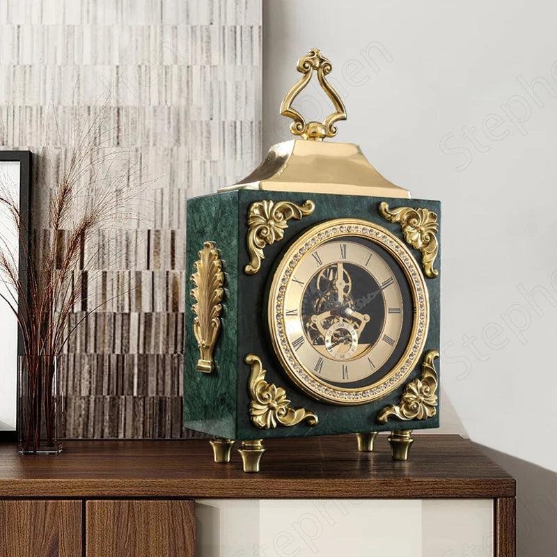 Elegant Vintage Marble and Bronze Silent Timepiece for Home Decor