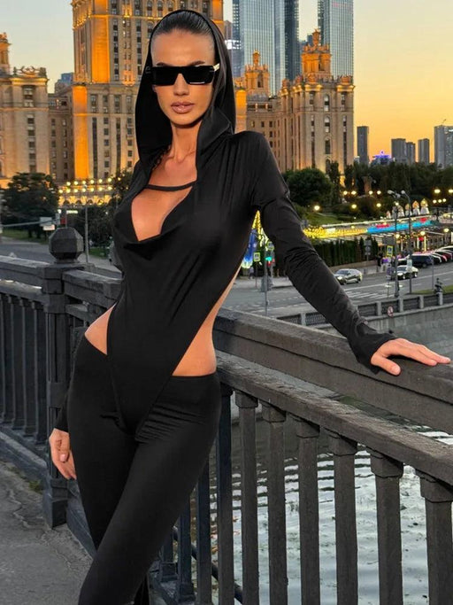 Stylish Women's Hooded Bodycon Jumpsuit with Cut-Out Accents for Autumn Fashion