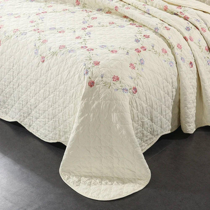 Chic French-Inspired 3-Piece Cotton Summer Quilt Set for Double Beds