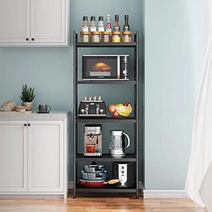 Multi-Functional 5-Tier Black Metal Storage Rack for Home and Kitchen