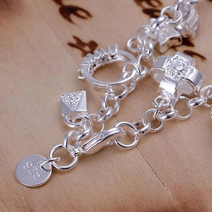 Elegant 925 Sterling Silver Heart Charm Bracelet - A Cherished Reminder of Love