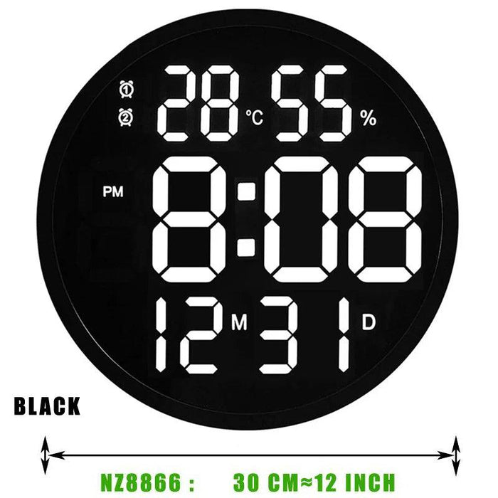 Stylish 10" or 12" Digital LED Wall Clock with Dual Alarms, Temperature Display, and Calendar for Modern Home Decor