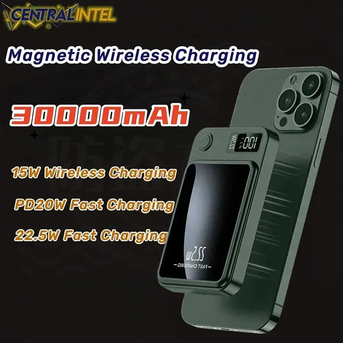 High-Capacity Wireless Power Bank - 30,000mAh, 22.5W Fast Charging, PD20W, Magnetic Wireless Capability