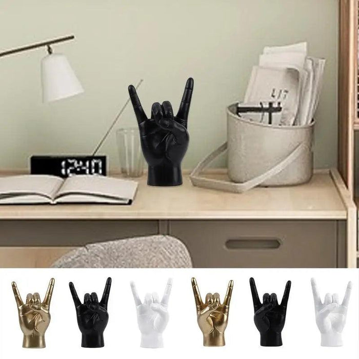 Rock and Roll Hand Gesture Sculpture for Dynamic Home Decoration