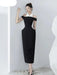 Elegant Two-Tone Evening Dress with Luxurious Diamond Bow for Women