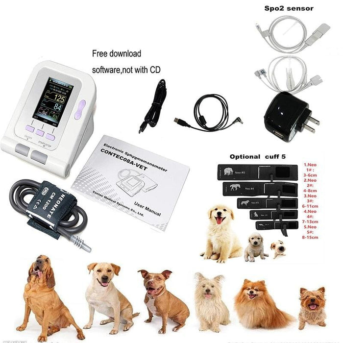 Comprehensive Veterinary Blood Pressure and Oxygen Monitoring System with Adjustable Cuff Sizes