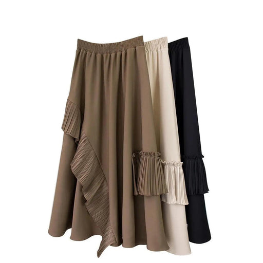 Elegant Vintage High Waist Pleated Ruffle Umbrella Skirt for Women – Mid Length A-line Fashion in Solid Colors