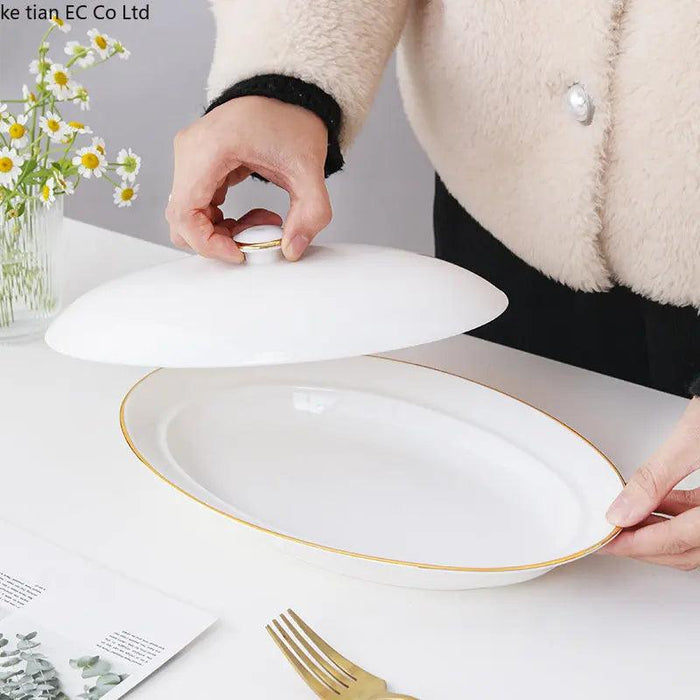 Sophisticated Ceramic Oval Platter for Seafood Serving with Lid