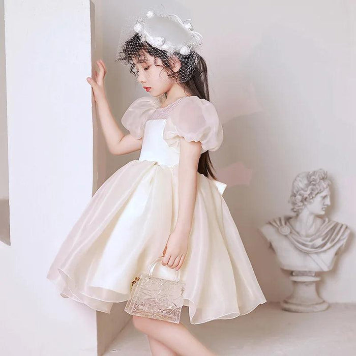 Charming Girls' Princess Ball Gown with Elegant Beading and Bow for Birthday Parties and Performances