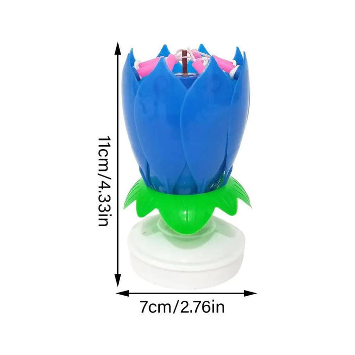 Musical Lotus Flower Birthday Candle with LED Lights and Rotating Action for Cakes and Cupcakes