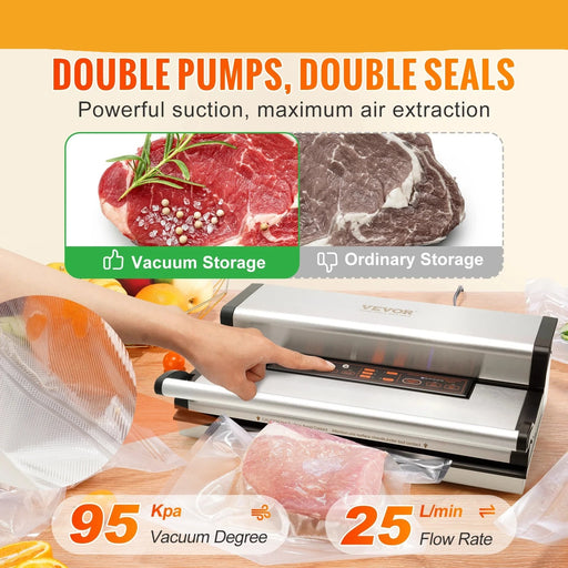 Ultimate Food Preservation Solution: VEVOR Commercial Vacuum Sealer Machine with Dual Sealing Strips and Fast Heat Dissipation for Kitchen Freshness