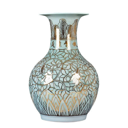 Ceramic Hand-Painted Shadow Glaze Gold Vase New Chinese Style Light Luxury Living Room Decoration Floor Large Ornaments