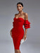 Radiant Ruby Off-Shoulder Ruffle Bodycon Dress - Chic Summer 2023 Fashion