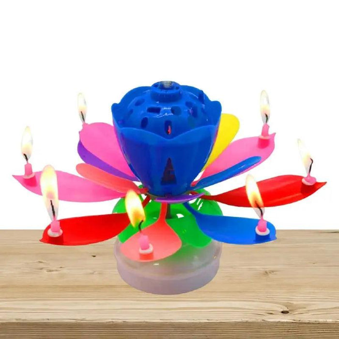 Musical Lotus Flower Birthday Candle with LED Lights and Rotating Action for Cakes and Cupcakes