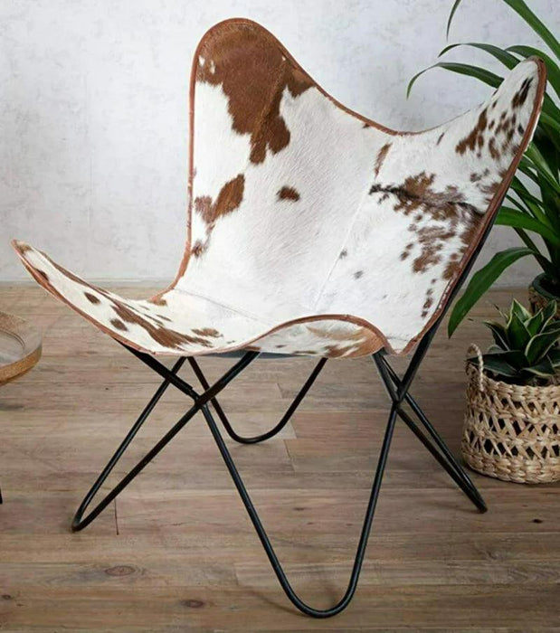 Vintage Elegance Cowhide Leather Folding Butterfly Chair