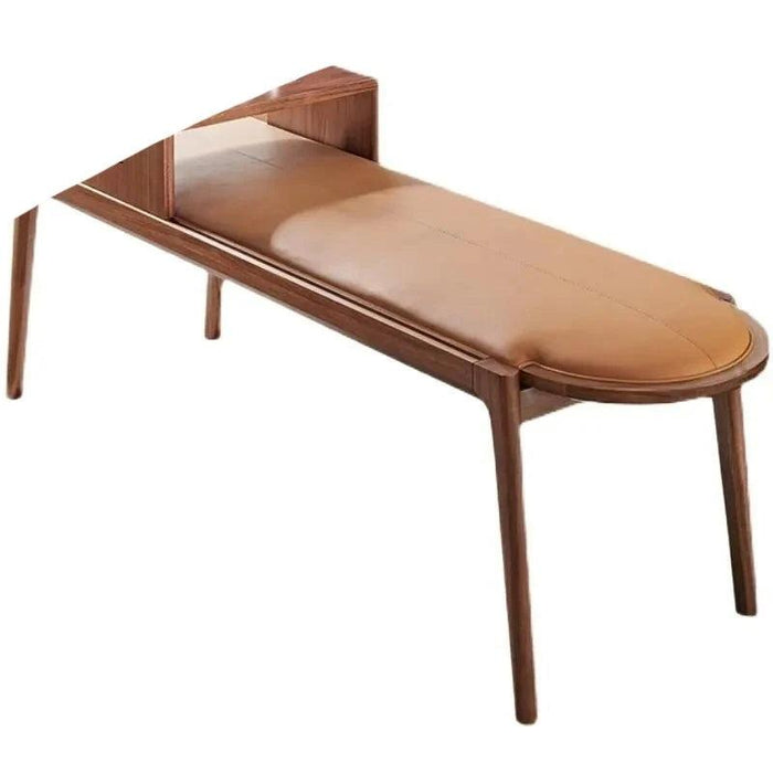 Elegant Leather-Upholstered Solid Wood Bench with Hidden Shoe Storage