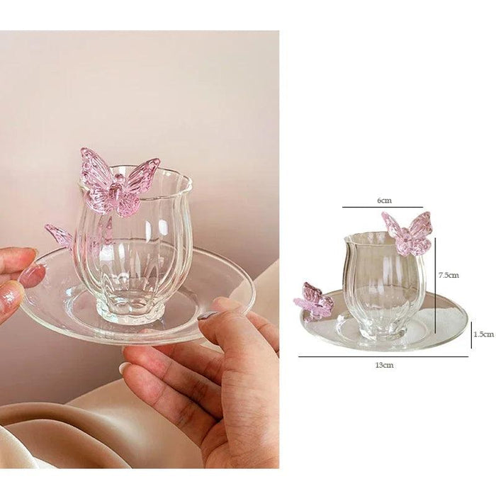 Charming Pink Bow Glass Cup and Saucer Set - 150ml Kids' Drinkware Gift