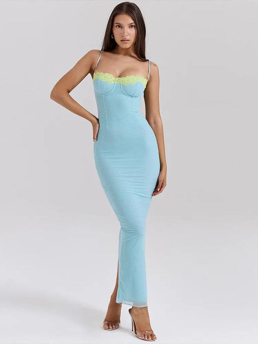 Elegant Backless Patchwork Bodycon Maxi Dress for Women